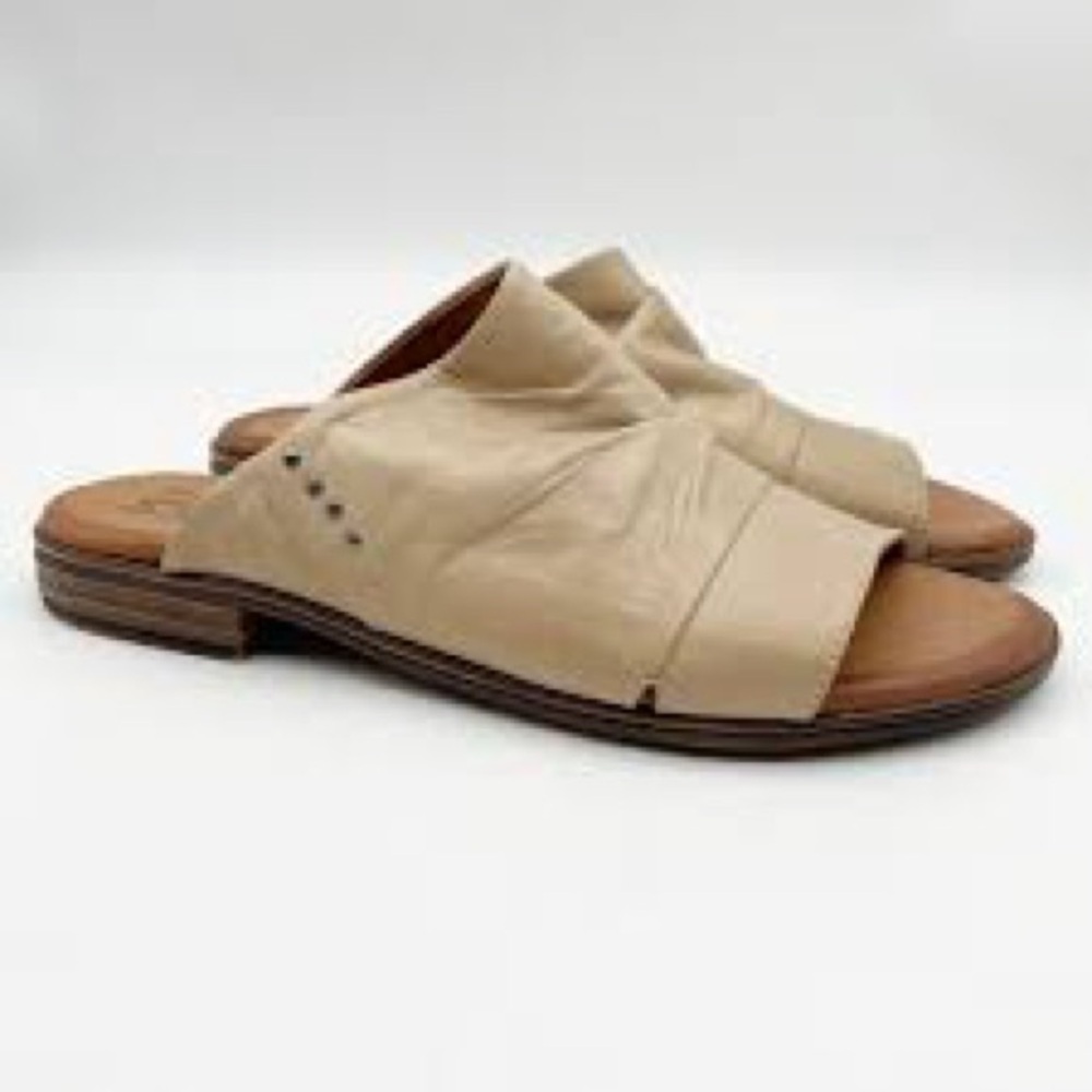 Miz Mooz Beige Leather Slide Sandals